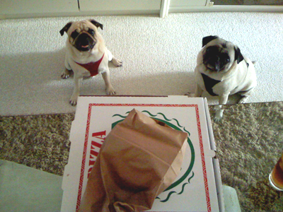 Benjamin & Henry with a pizza